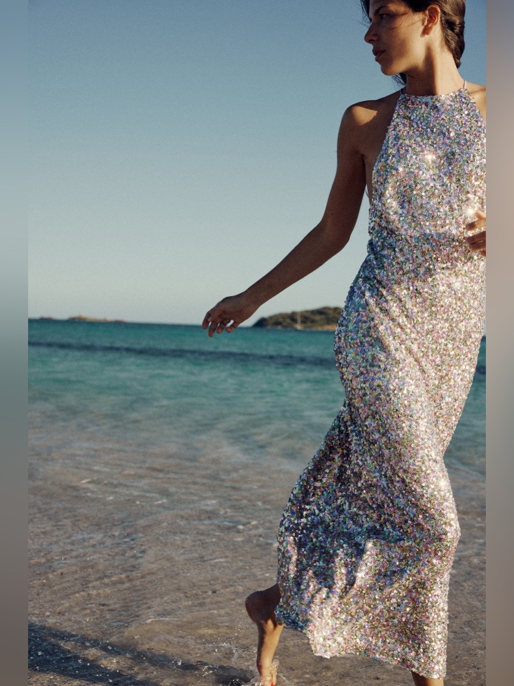 Zara Multicolor Sequin Halter Midi Dress